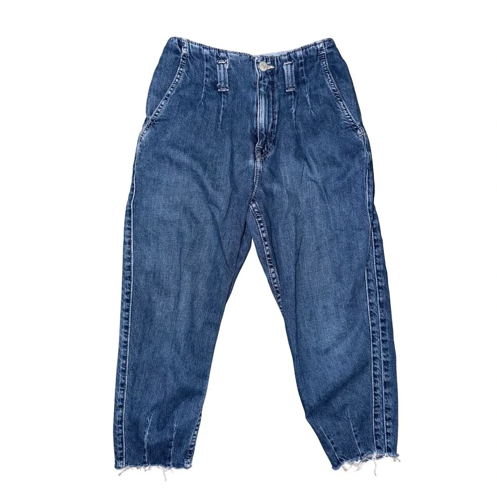 Polo Ralph‎ Lauren Girls Pleated Wide Leg Jeans Medium Wash Raw Hem Size 10 M2
